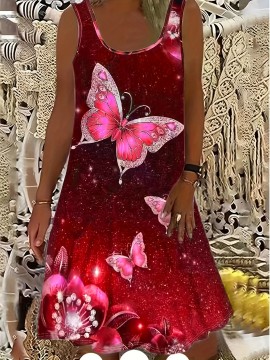 Plus Size Butterfly Print Tank Dress, Casual Sleeveless Dress For Spring & Summer, Women's Plus Size Clothing