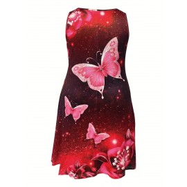 Plus Size Butterfly Print Tank Dress, Casual Sleeveless Dress For Spring & Summer, Women's Plus Size Clothing