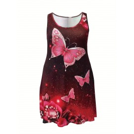 Plus Size Butterfly Print Tank Dress, Casual Sleeveless Dress For Spring & Summer, Women's Plus Size Clothing