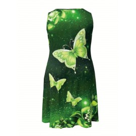 Plus Size Butterfly Print Tank Dress, Casual Sleeveless Dress For Spring & Summer, Women's Plus Size Clothing