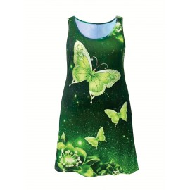 Plus Size Butterfly Print Tank Dress, Casual Sleeveless Dress For Spring & Summer, Women's Plus Size Clothing
