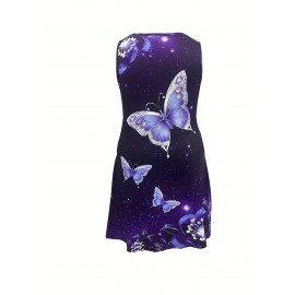 Plus Size Butterfly Print Tank Dress, Casual Sleeveless Dress For Spring & Summer, Women's Plus Size Clothing