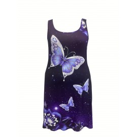 Plus Size Butterfly Print Tank Dress, Casual Sleeveless Dress For Spring & Summer, Women's Plus Size Clothing