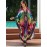 Women's long beach cover up with printed holiday robe, loose cover up with deep V-neck and side slit casual swimsuit cover up