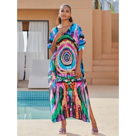 Women's Bohemian Style Printed Beach Cover Up Long Dress Holiday Long Dresses Dresses V-Neck Four Sides Elastic Loose Large Size Ethnic Style Swimwear Cover Up Casual Home Holiday Clothing
