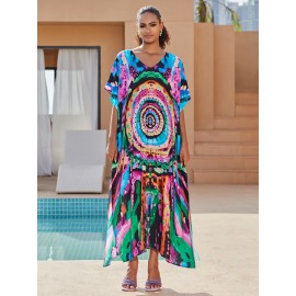 Women's Bohemian Style Printed Beach Cover Up Long Dress Holiday Long Dresses Dresses V-Neck Four Sides Elastic Loose Large Size Ethnic Style Swimwear Cover Up Casual Home Holiday Clothing