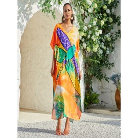 Women's Bohemian Style Printed Beach Cover Up Long Dress Holiday Long Dresses Dresses V-Neck Four Sides Elastic Loose Large Size Ethnic Style Swimwear Cover Up Casual Home Holiday Clothing