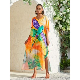 Women's Bohemian Style Printed Beach Cover Up Long Dress Holiday Long Dresses Dresses V-Neck Four Sides Elastic Loose Large Size Ethnic Style Swimwear Cover Up Casual Home Holiday Clothing