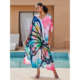 Women's Bohemian Style Printed Beach Cover Up Long Dress Holiday Long Dresses Dresses V-Neck Four Sides Elastic Loose Large Size Ethnic Style Swimwear Cover Up Casual Home Holiday Clothing