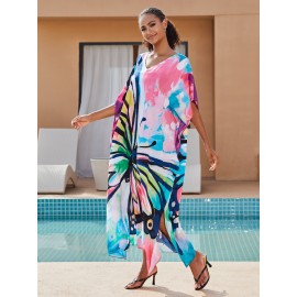 Women's Bohemian Style Printed Beach Cover Up Long Dress Holiday Long Dresses Dresses V-Neck Four Sides Elastic Loose Large Size Ethnic Style Swimwear Cover Up Casual Home Holiday Clothing