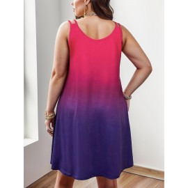 Plus Size Gradient Print Tank Dress, Casual Sleeveless Dress For Spring & Summer, Women's Plus Size Clothing