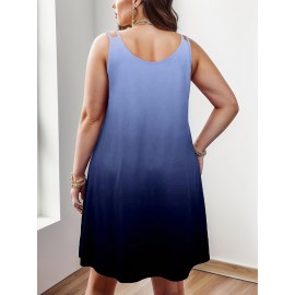 Plus Size Gradient Print Tank Dress, Casual Sleeveless Dress For Spring & Summer, Women's Plus Size Clothing