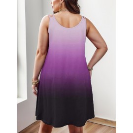 Plus Size Gradient Print Tank Dress, Casual Sleeveless Dress For Spring & Summer, Women's Plus Size Clothing