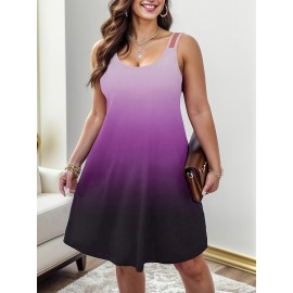 Plus Size Gradient Print Tank Dress, Casual Sleeveless Dress For Spring & Summer, Women's Plus Size Clothing