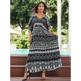 Women's Long Beach Blouse, Robe, Bikini Line Print, Cotton Seaside Resort Style