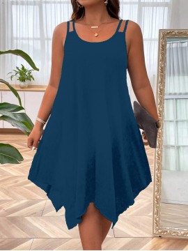 Plus Size Solid Irregular Hem Cami Dress, Casual Sleeveless Dress For Spring & Summer, Women's Plus Size Clothing