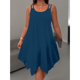Plus Size Solid Irregular Hem Cami Dress, Casual Sleeveless Dress For Spring & Summer, Women's Plus Size Clothing
