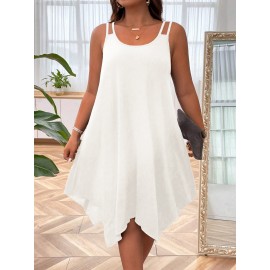 Plus Size Solid Irregular Hem Cami Dress, Casual Sleeveless Dress For Spring & Summer, Women's Plus Size Clothing
