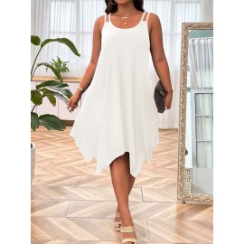 Plus Size Solid Irregular Hem Cami Dress, Casual Sleeveless Dress For Spring & Summer, Women's Plus Size Clothing