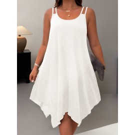Plus Size Solid Irregular Hem Cami Dress, Casual Sleeveless Dress For Spring & Summer, Women's Plus Size Clothing