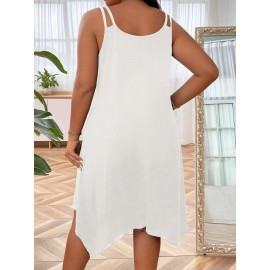 Plus Size Solid Irregular Hem Cami Dress, Casual Sleeveless Dress For Spring & Summer, Women's Plus Size Clothing
