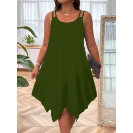 Plus Size Solid Irregular Hem Cami Dress, Casual Sleeveless Dress For Spring & Summer, Women's Plus Size Clothing