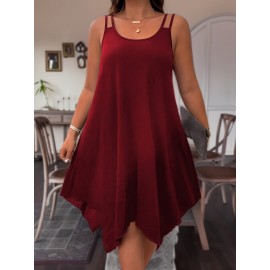 Plus Size Solid Irregular Hem Cami Dress, Casual Sleeveless Dress For Spring & Summer, Women's Plus Size Clothing