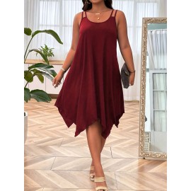 Plus Size Solid Irregular Hem Cami Dress, Casual Sleeveless Dress For Spring & Summer, Women's Plus Size Clothing