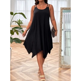 Plus Size Solid Irregular Hem Cami Dress, Casual Sleeveless Dress For Spring & Summer, Women's Plus Size Clothing