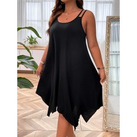Plus Size Solid Irregular Hem Cami Dress, Casual Sleeveless Dress For Spring & Summer, Women's Plus Size Clothing