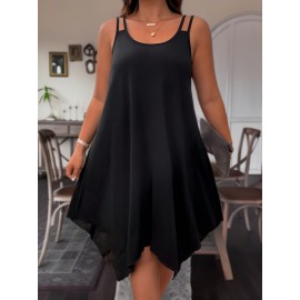 Plus Size Solid Irregular Hem Cami Dress, Casual Sleeveless Dress For Spring & Summer, Women's Plus Size Clothing