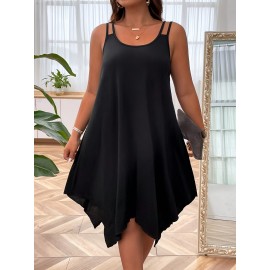 Plus Size Solid Irregular Hem Cami Dress, Casual Sleeveless Dress For Spring & Summer, Women's Plus Size Clothing