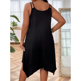 Plus Size Solid Irregular Hem Cami Dress, Casual Sleeveless Dress For Spring & Summer, Women's Plus Size Clothing