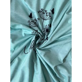 Plus Size Casual Sweatshirt, Women's Plus Floral & Letter Print Long Sleeve Round Neck Sweatshirt