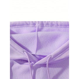 Plus Size Casual Sweatshirt, Women's Plus Slogan Print Long Sleeve Drawstring Hooded Pullover Sweatshirt With Kangaroo Pockets, Casual Tops For Fall & Winter, Plus Size Women's Clothing