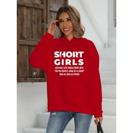 Plus Size Casual Sweatshirt, Women's Plus Slogan Print Long Sleeve Drawstring Hooded Pullover Sweatshirt With Kangaroo Pockets, Casual Tops For Fall & Winter, Plus Size Women's Clothing