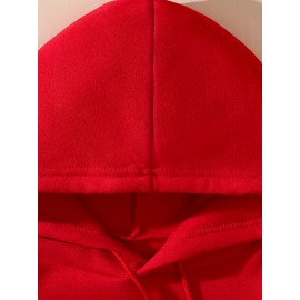 Plus Size Casual Sweatshirt, Women's Plus Slogan Print Long Sleeve Drawstring Hooded Pullover Sweatshirt With Kangaroo Pockets, Casual Tops For Fall & Winter, Plus Size Women's Clothing