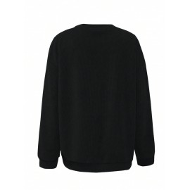 Plus Size Lemon Print Sweatshirt, Casual Crew Neck Long Sleeve Pullover Sweatshirt For Fall & Spring, Women's Plus Size Clothing