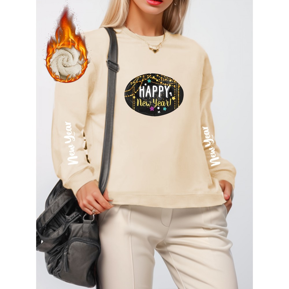 Plus Size Letter Print Sweatshirt, Crew Neck Casual Sweatshirt For Fall & Winter, Women's Plus Size Clothing