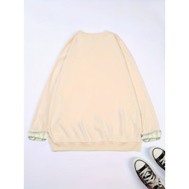 Plus Size Letter Print Sweatshirt, Crew Neck Casual Sweatshirt For Fall & Winter, Women's Plus Size Clothing