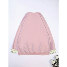 Plus Size Letter Print Sweatshirt, Crew Neck Casual Sweatshirt For Fall & Winter, Women's Plus Size Clothing