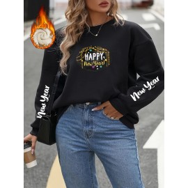 Plus Size Letter Print Sweatshirt, Crew Neck Casual Sweatshirt For Fall & Winter, Women's Plus Size Clothing