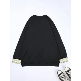 Plus Size Letter Print Sweatshirt, Crew Neck Casual Sweatshirt For Fall & Winter, Women's Plus Size Clothing