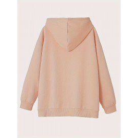 Plus Size Casual Sweatshirt, Women's Plus Slogan Print Fleece Liner Long Sleeve Drawstring Hooded Sweatshirt With Pockets