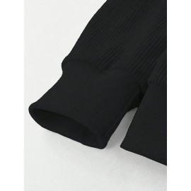 Plus Size Reputation Print Crew Neck Pullover Sweatshirt, Casual Long Sleeve Sweatshirt For Fall & Winter, Women's Plus Size Clothing