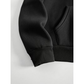 Plus Size FAITH Print Kangaroo Pocket Hoodie, Casual Long Sleeve Drawstring Hoodies Sweatshirt For Spring & Fall, Women's Plus Size Clothing