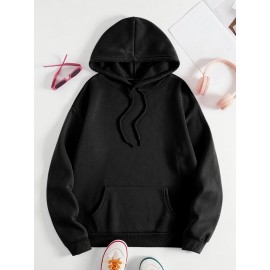 Plus Size Spider Web Print Kangaroo Pocket Hoodie, Casual Long Sleeve Drawstring Hoodies Sweatshirt For Spring & Fall, Women's Plus Size Clothing