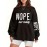 Plus Size NOPE Print Pullover Sweatshirt - Soft Slight Stretch Polyester Crew Neck Long Sleeve Casual Top - Cartoon Patterned Positioning Printing for Fall/Winter Season