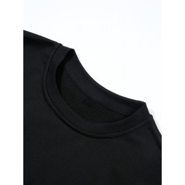 Plus Size NOPE Print Pullover Sweatshirt - Soft Slight Stretch Polyester Crew Neck Long Sleeve Casual Top - Cartoon Patterned Positioning Printing for Fall/Winter Season