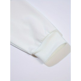 Plus Size NOPE Print Pullover Sweatshirt - Soft Slight Stretch Polyester Crew Neck Long Sleeve Casual Top - Cartoon Patterned Positioning Printing for Fall/Winter Season